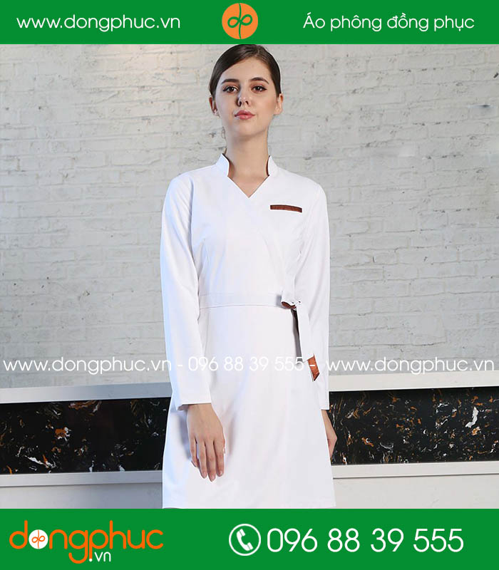 Váy đồng phục spa màu trắng - mẫu 2