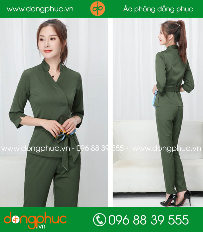 Quần áo đồng phục spa màu xanh rêu