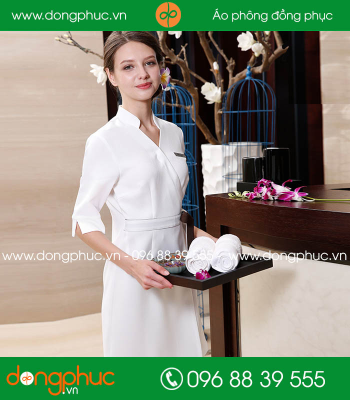 Váy đồng phục spa màu trắng - mẫu 3