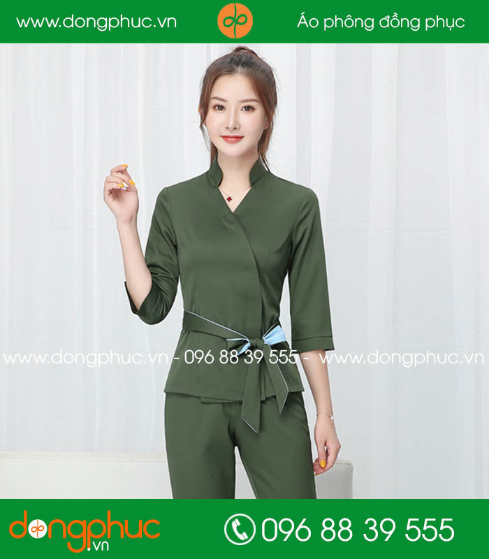 Quần áo đồng phục spa màu xanh rêu - mẫu 2