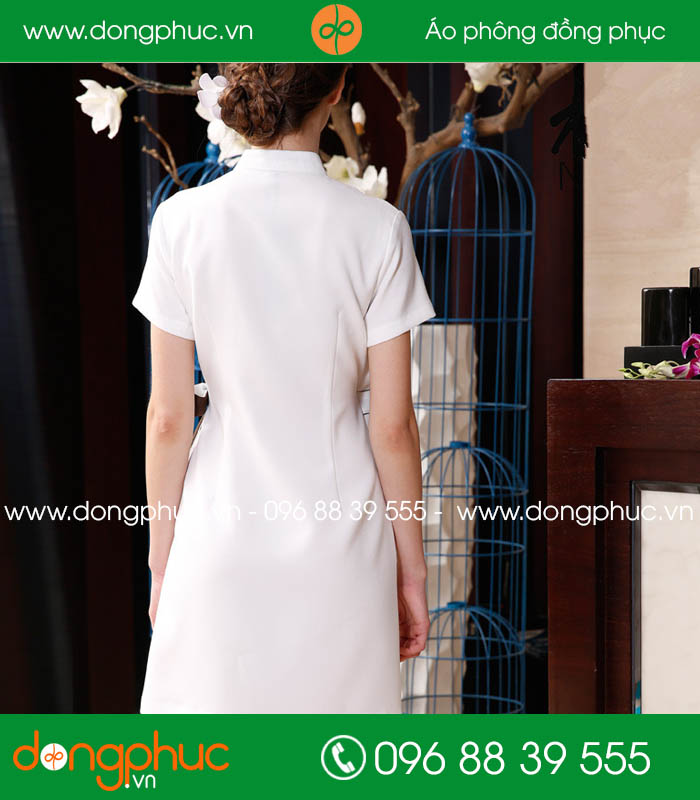 Váy đồng phục spa màu trắng - mẫu 4