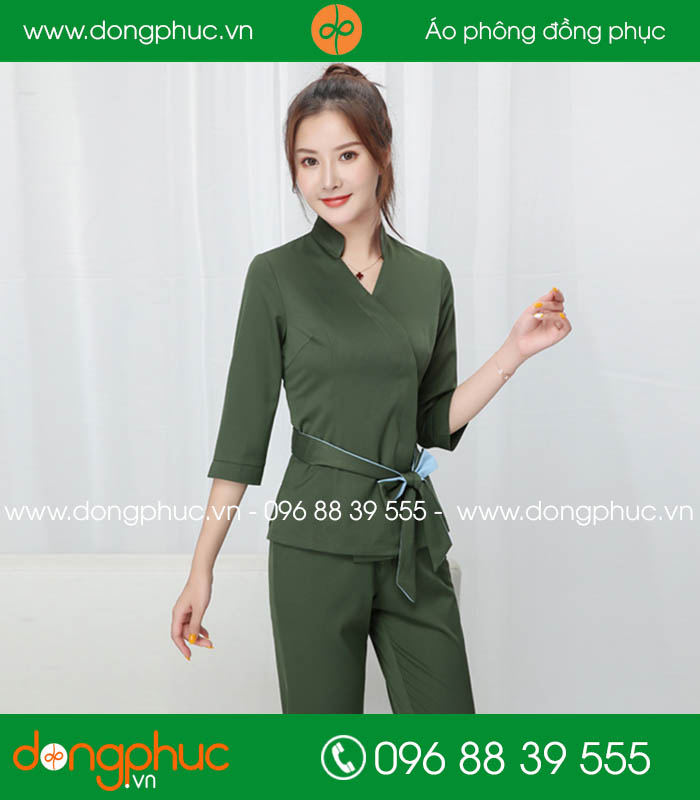 Quần áo đồng phục spa màu xanh rêu - mẫu 3
