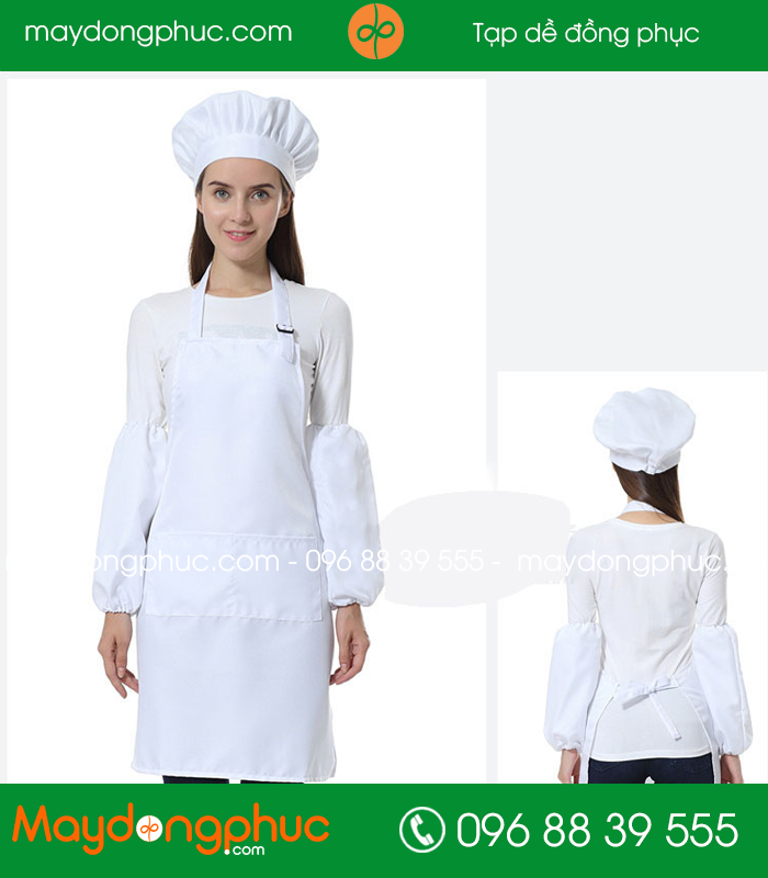 Tạp dề đồng phục màu trắng - mẫu 2