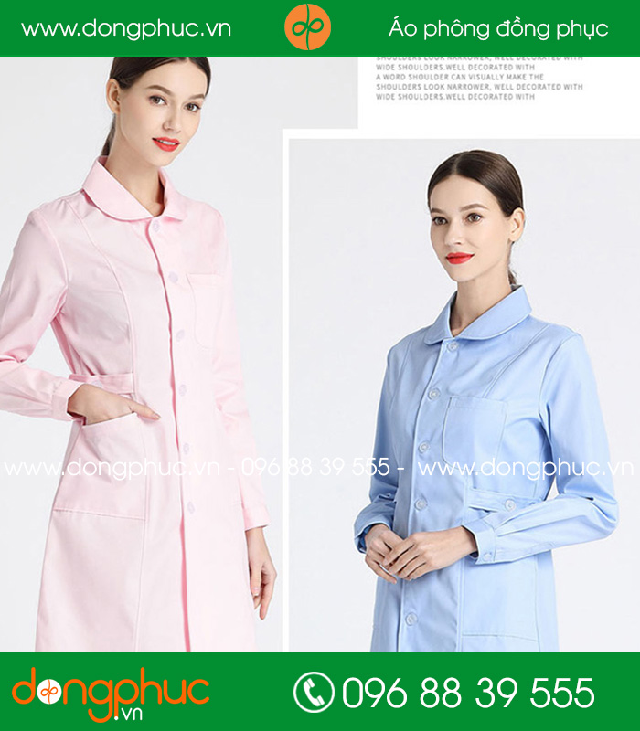 Quần áo đồng phục y tá màu hồng nhạt, xanh lơ - mẫu 3